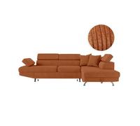 Canapé d'angle droit convertible RIO 5 pl avec coffre de rangement en velours côtelé - Terracotta