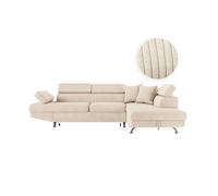 Canapé d'angle droit convertible RIO 5 places avec coffre de rangement en velours côtelé - Beige