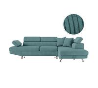 Canapé d'angle droit convertible RIO 5 places avec coffre de rangement en velours côtelé bleu clair