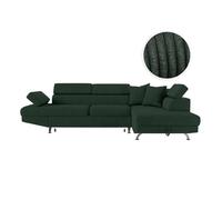 Canapé d'angle droit convertible RIO 5 places avec coffre de rangement en velours côtelé vert foncé
