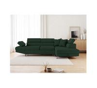 Canapé d'angle droit convertible RIO 5 places avec coffre de rangement en velours côtelé vert foncé