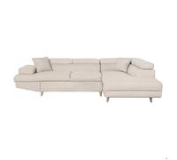 Canapé d'angle droit convertible RIO Scandinave avec coffre en tissu - Beige, Pieds bois - L271 x P192 x H70cm - LOUNGITUDE