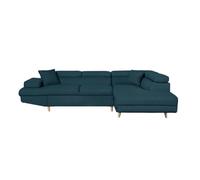 Canapé d'angle droit convertible RIO Scandinave avec coffre en tissu - Bleu pétrole, Pieds bois - L271 x P192 x H70cm - LOUNGITUDE