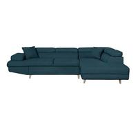 Canapé d'angle droit convertible RIO Scandinave avec coffre en tissu - Bleu, Pieds bois