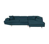 Canapé d'angle droit convertible RIO Scandinave avec coffre en tissu - Bleu pétrole, Pieds bois - L271 x P192 x H70cm - LOUNGITUDE