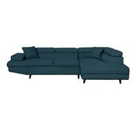 Canapé d'angle droit convertible RIO Scandinave avec coffre en tissu - Bleu, Pieds noir