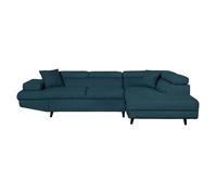 Canapé d'angle droit convertible RIO Scandinave avec coffre en tissu - Bleu, Pieds noir - L271 x P192 x H70cm - LOUNGITUDE
