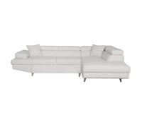 Canapé d'angle droit convertible RIO Scandinave avec coffre en tissu bouclette - Blanc, Pied bois - L271 x P192 x H70cm - LOUNGITUDE