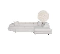 Canapé d'angle droit convertible RIO Scandinave avec coffre en tissu bouclettes - Blanc, Pieds bois