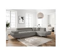 Canapé d'angle droit convertible RIO Scandinave avec coffre en tissu - Gris clair, Pieds bois - L271 x P192 x H70cm - LOUNGITUDE