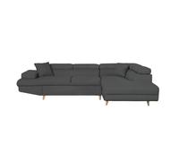 Canapé d'angle droit convertible RIO Scandinave avec coffre en tissu - Gris foncé, Pieds bois