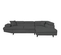 Canapé d'angle droit convertible RIO Scandinave avec coffre en tissu - Gris foncé, Pieds noir