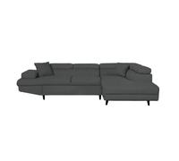 Canapé d'angle droit convertible RIO Scandinave avec coffre en tissu - Gris foncé, Pieds noir