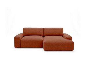 Canapé d'angle droit convertible Tama 4 places en tissu terracotta avec coffre - L264cm