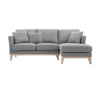 Canapé d'angle droit déhoussable 4 places en tissu gris clair et bois clair oslo
