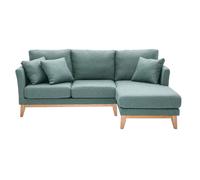 Canapé d'angle droit déhoussable scandinave 4 places en tissu vert de gris et bois clair OSLO