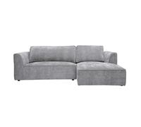 Canapé d'angle droit design en tissu effet velours texturé gris 3 places GRAMMY
