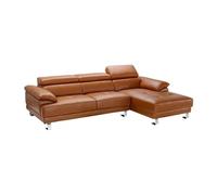 Canapé d'angle droit en cuir premium camel EXCELSIORA