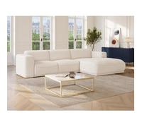Canapé d'angle droit en tissu bouclette blanc ivoire BLIMORO