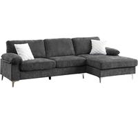Canapé d'angle droit en tissu chenille "Jade" - 3 places - Gris