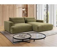 Canapé d'angle droit en tissu chenille vert kaki COLYSIA