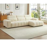 Canapé d'angle droit en tissu texturé beige LOPONZA