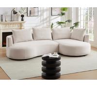 Canapé d'angle droit en velours texturé beige LOUSADO
