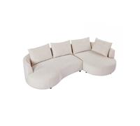 Canapé d'angle droit en velours texturé beige LOUSADO