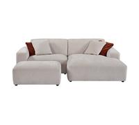 Canapé d'angle droit et pouf en velours côtelé beige TIRONO de Maison Céphy
