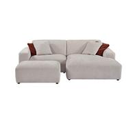 Canapé d'angle droit et pouf en velours côtelé beige TIRONO de Maison Céphy