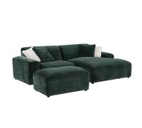 Canapé d'angle droit et pouf en velours côtelé vert sapin TIRONO de Maison Céphy