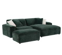 Canapé d'angle droit et pouf en velours côtelé vert sapin TIRONO de Maison Céphy
