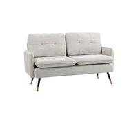 Canapé 2 places - HOMCOM - coussins, assise rembourrée, dossier capitonné - pieds en acier - tissu en lin - 139 x 68 x 80 cm - crème