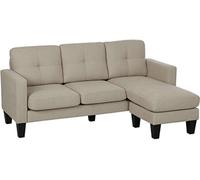 HomCom Canapé d'angle 3 places, méridienne réversible, dossier capitonné, tissu aspect lin, beige