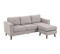 HOMCOM Canapé d'angle réversible en Velours côtelé, 192 cm, canapé 3 Places en Forme de L modulaire avec méridienne, Cadre en Acier, Design Moderne, pour Salon, Appartement, Petit Espace, Gris Clair