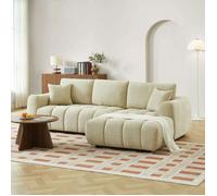 Canapé d'angle droit fixe KEREA 4 places tissu chenille taupe