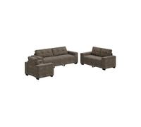 Ensemble de canapé 3 pièces avec coussins en simili cuir gris foncé