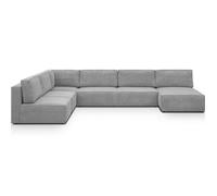 Canapé d'angle droit modulable convertible 9/10 places en velours côtelé gris clair - Harper Mod