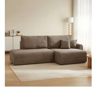 Canapé d'angle droit ouvert convertible DANILO 4 places velours côtelé taupe