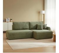 Canapé d'angle droit ouvert convertible DANILO 4 places velours côtelé vert