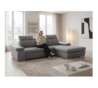 Canapé d'angle Droit PABLO - 5 places - Convertible avec Coffre - Tissu Velours Mélangé - Gris