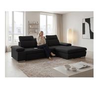 Canapé d'angle Droit PABLO - 5 places - Convertible avec Coffre - Tissu Velours Mélangé - Noir