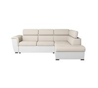 Canapé d'angle droit PAOLA convertible 4 places tissu Easy Clean antitache et simili - Beige/Blanc