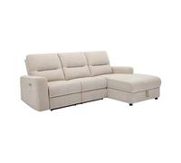 Canapé d'angle droit relax électrique avec rangements en tissu beige BURIOCA