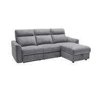 Canapé d'angle droit relax électrique avec rangements en tissu gris chiné MOROZEL