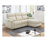 Canapé d'angle droit relax électrique en cuir beige ISPICA