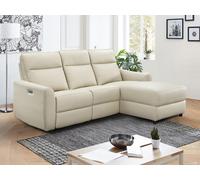 Canapé d'angle droit relax électrique en cuir beige ISPICA
