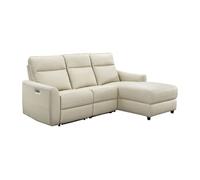 Canapé d'angle droit relax électrique en cuir beige ISPICA