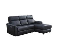Canapé d'angle droit relax électrique en cuir noir ISPICA