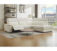 Vente-unique-Canapé d'angle Droit Relax électrique en Tissu Beige KOKIBA